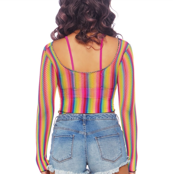 Rainbow Fishnet Crop Top - Picture 2 of 4